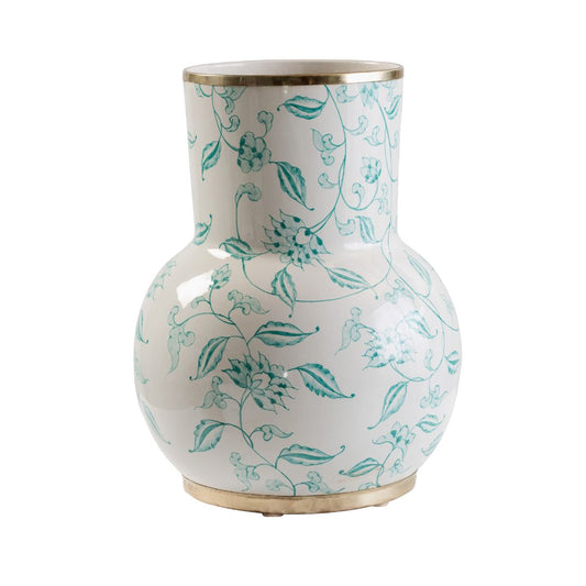 Teal Ginger Flower Ceramic Vase