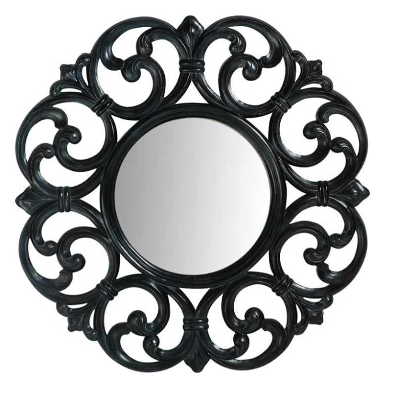 Scroll Mirror Round Black