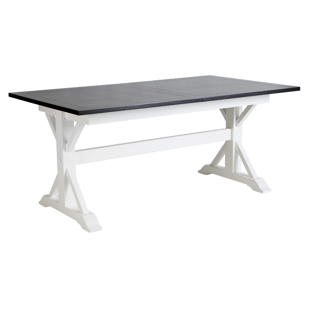 Long Island Extension Dining Table Coastal Blackwash Top with White Base